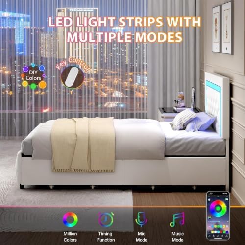 BarnFurin Twin Bed Frames with Storage Drawers and LED Lights - Image 5