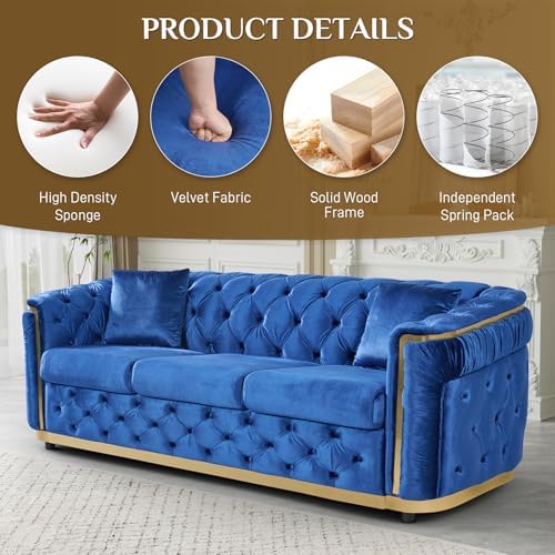 84.6" Velvet Chesterfield Sofa - Image 4