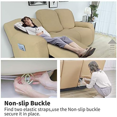 Easy-Going 8 Pieces Recliner Couch Stretch Sofa Slipcover Beige - Image 3