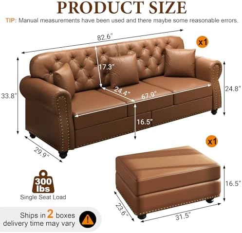 82.6'' Faux Leather Chesterfield Sofa - Image 2