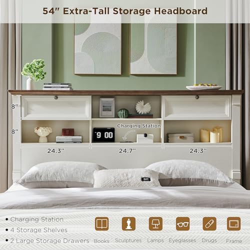 Woon King Size Bed Frame, 2 Drawers & 4 Bookcases On The 54" Tall Headboard - Image 4