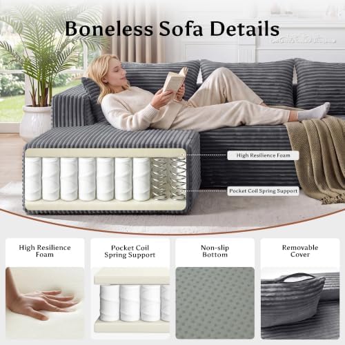 92.5" U-Shaped Boneless Modular Sectional Sofa, 3 Seater Sofa - Image 6