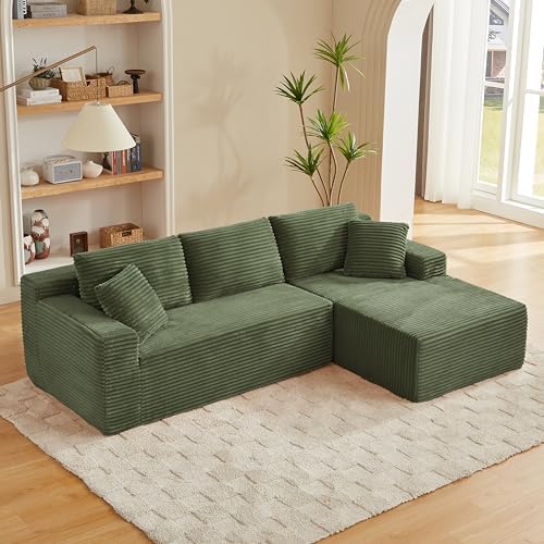L Shaped Cloud Sectional Sofa for Living Room Green Boneless Couches by EAFURN