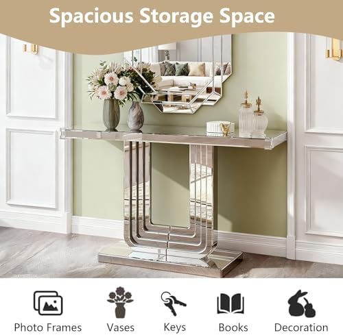 U-Shaped Silver Mirrored Console Table and Wall Mirror Set, 2 Piece Silver - Image 6