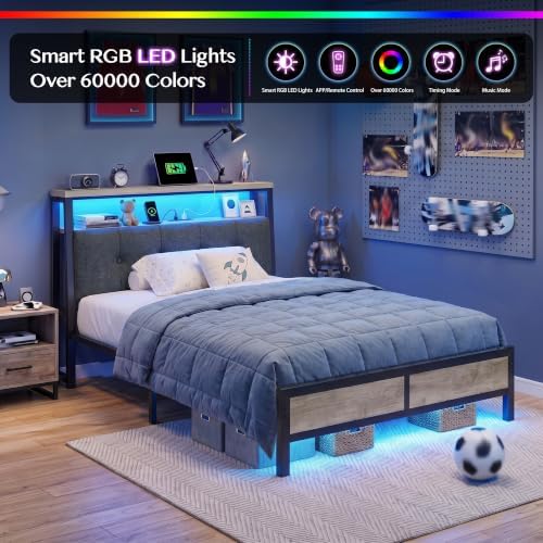 Homkdom Twin Bed Frame with Upholstered Headboard & Charging Station - Image 6