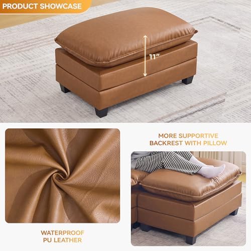 WUTUTUEE 35'' Modern Leather Cloud Sofa Ottoman, Rectangle Ottoman - Image 3
