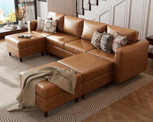 ABCASA Faux Leather Modular Sectional Sofa 118.5", 7 Seater U Shaped Couch by ABCASA
