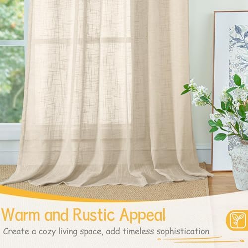 YoungsTex Oatmeal Linen Semi Sheer Curtains 40 Inch Length - Image 5