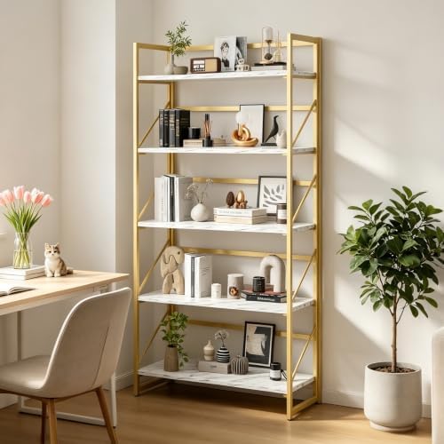 JSB 5 Tier No Assembly Folding Bookshelf, 30.7" Wide Foldable Storage Bookcase - Image 6