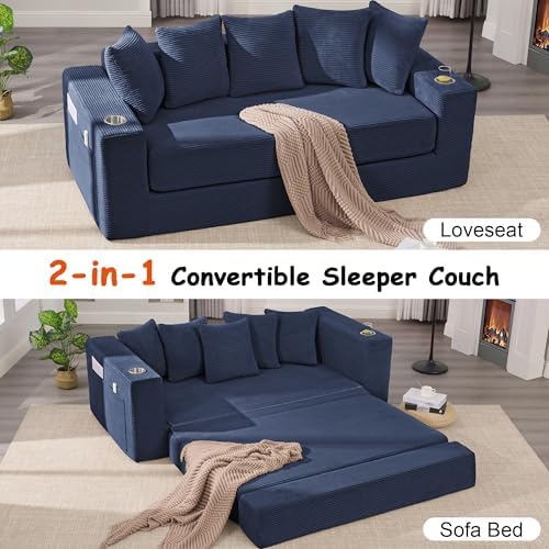 76" Convertible Sofa Bed, Corduroy Boneless Couch - Image 3