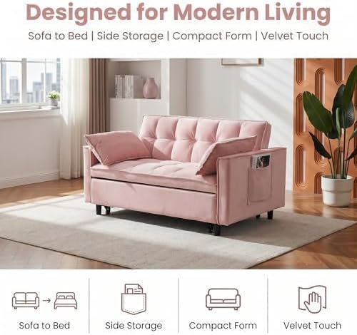 Sleeper Sofa Bed with Adjustable Backrest & Side Pockets - Image 4