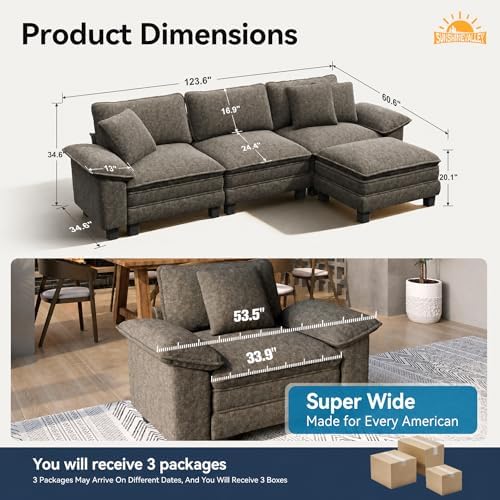 SUNSHINE VALLEY Oversized 123.6" L Shaped Sectional Couch - Image 2