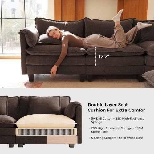 ELUCHANG 116" Oversized Modular Sectional Sofa, Comfy Chenille Cloud Couch - Image 6
