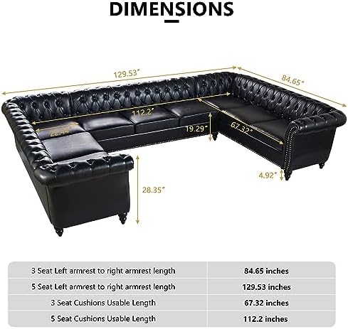 QHITTY U-Shaped Sofa, Sectional Chesterfield Leather Faux Couch 9-Seater - Image 2