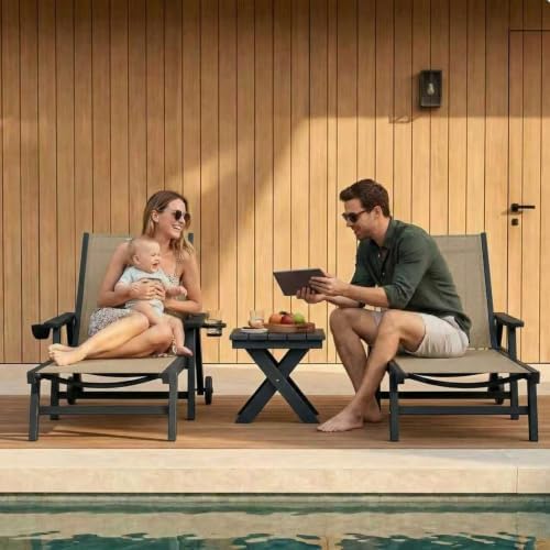 Outdoor HDPE Chaise Lounge Chairs Set of 6, Textilene Pool Loungers - Image 4