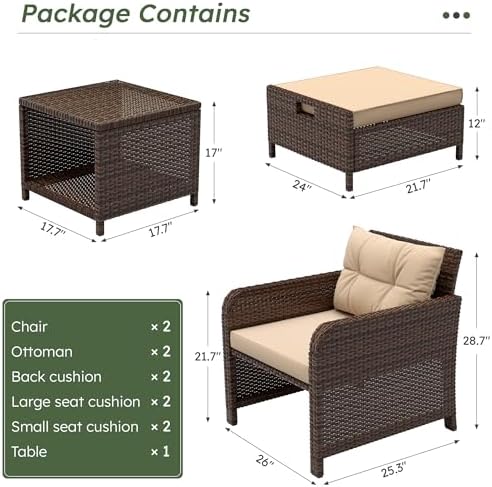LHBcraft 5 Piece Patio Furniture Set, PE Wicker Outdoor Furniture Set - Image 6