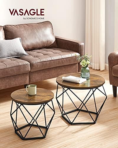 VASAGLE Small Round Coffee Table Set of 2, - Image 2
