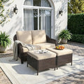 3 Piece Patio Wicker Conversation Set, All-Weather Use Outdoor Wicker Loveseat by Qsoer