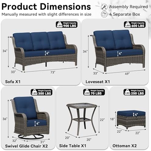 7 Piece Outdoor Wicker Patio Furniture Set, Outdoor Swivel Rocker Patio Chairs - Image 2