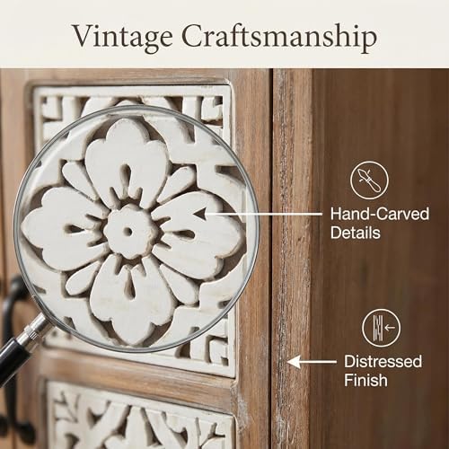 LKTART 55" Tall Carved Accent Cabinet, Solid Wood Sideboards Buffet Cabinet - Image 5