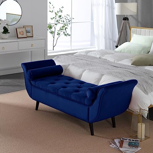 Velvet Storage Bench for Bedroom, Button Tufted, Solid Wood Legs, Ample Storage by PEIHONGET