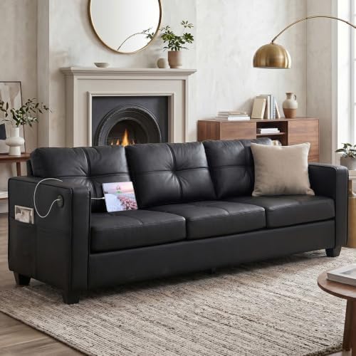 TYBOATLE 88'' Black Faux Leather Couch by TYBOATLE