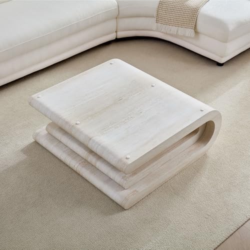 JUSTONE 33.9" Faux Travertine Coffee Table, No Assembly - Image 6