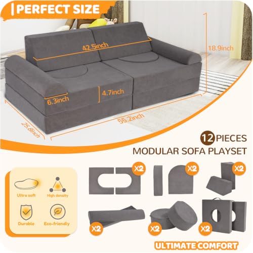 Toddler Couch, 12-Piece Modular Kids Play Couch - Image 2
