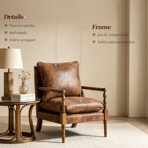 Living Room Accent Chair, Farmhouse Linen Fabric Spindle Accent Chair - Image 6