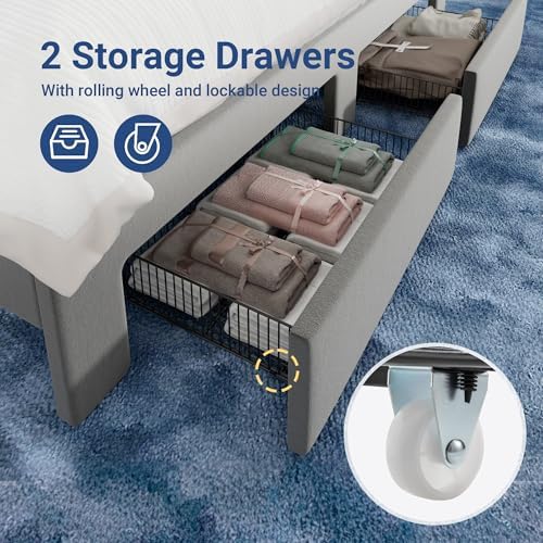 Allewie Queen Bed Frame with 2-Tier Storage Headboard & 2 Large Drawers - Image 6