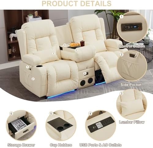TUNYI Power Loveseat Recliner Sofa - Image 6