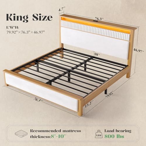 Homkdom Solid Wood King Size Bed Frame - Image 2