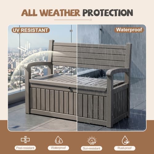 EFU Outdoor Bench Storage Deck Box, 100 Gallon Waterproof Wicker - Image 5