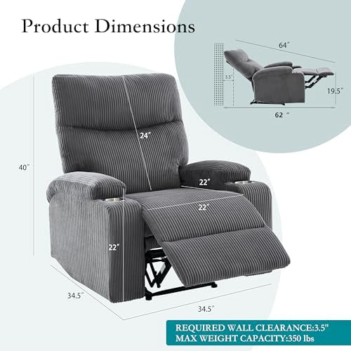 Manual Recliner Chair with Pull Ring, 3 Position 140° Reclining Sofa - Image 2