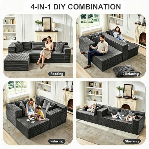 106" L Shaped Modular Cloud Sectional Sofa - Image 4