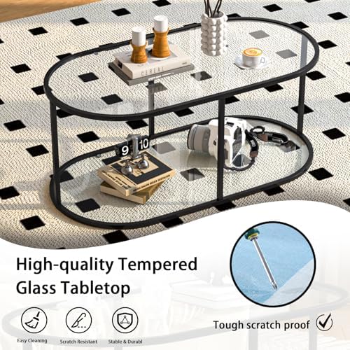 Wolawu Coffee Table Black Glass Coffee Table - Image 7