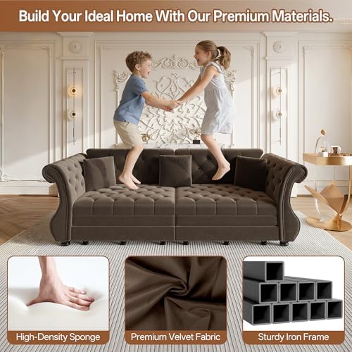 Sleeper Sofa Bed 97.6", Velvet Pull Out Couch, Chesterfield Sofa - Image 4
