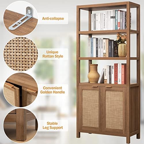 SICOTAS 71" Tall Rattan Bookshelf - Image 5