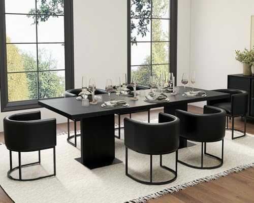 HNY Mid Century Modern Upholstered Barrel Black Dining Chairs - Image 6