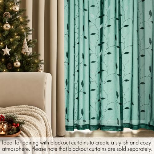 MIULEE Christmas Hunter Green Sheer Curtains Leaf Patterned, W52 x L84 - Image 7