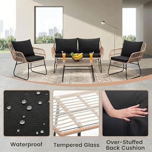 KROFEM 4-Piece Outdoor Patio Furniture Set, Natural/Black - Image 3