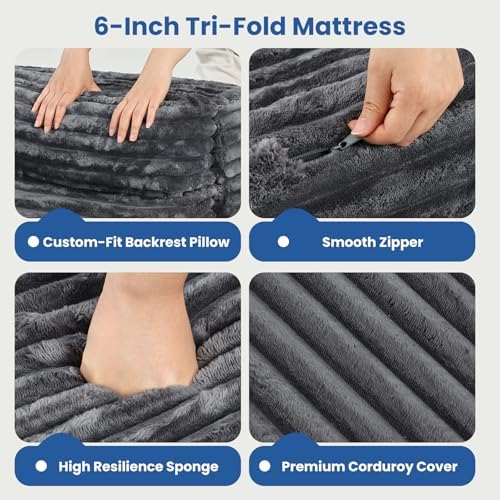 Erament Tri-Fold Futon Sofa Bed, 6 Inch Foldable Floor Couch, High-Density Foam - Image 5
