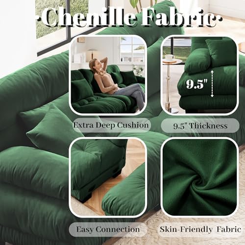 Modular Sectional Sofa for Living Room, Oversized 4 Seater Green Sectional - Image 4