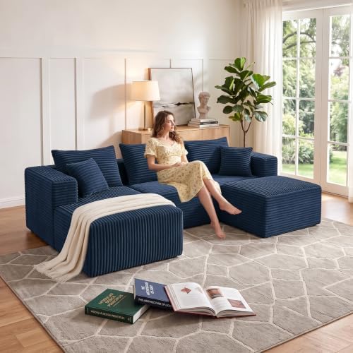 93" U-Shaped Boneless Couch, Corduroy Cloud Couch Sectional by Yimilife
