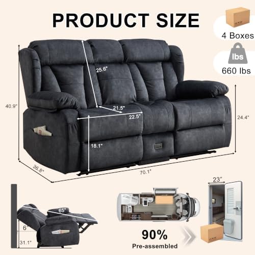 70.1"Loveseat Recliner Sofa, RV Couch Reclining Loveseat - Image 3