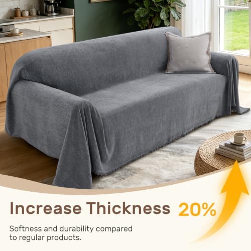 Couch Covers for 3 Cushion Sofa Cover 71" x 118" Dark Grey - Image 4