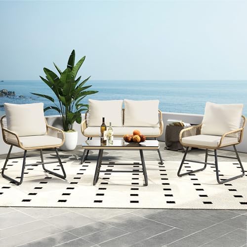 Yaheetech 4 Piece Patio Furniture Set, Wicker Conversation Sets - Image 2