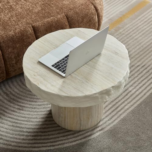 JUSTONE 23.82 Inch Faux Mars Textural Round Coffee Table, No Assembly Required - Image 7