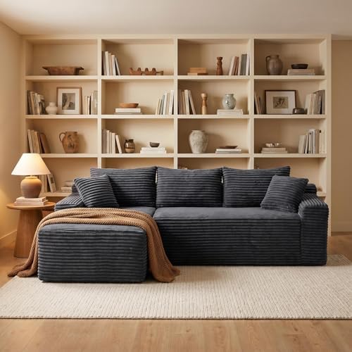 95" L-Shaped Cloud Sectional Couch, Left Facing Modular Compressed Boneless by ERYE