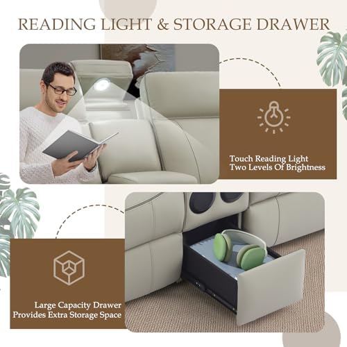Power Reclining Sofa Set with LED Reading Light/Storage Drawer, Power Loveseat - Image 2